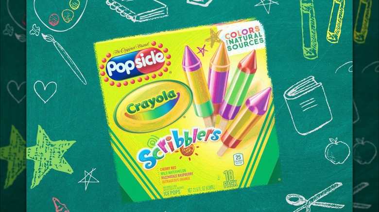 Crayola scribblers on teacher-themed background