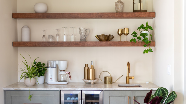 kitchen with open shelves