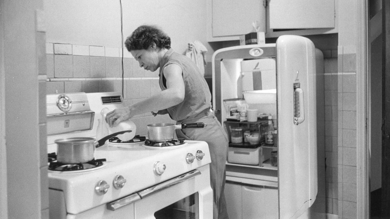 Woman in vintage kitchen