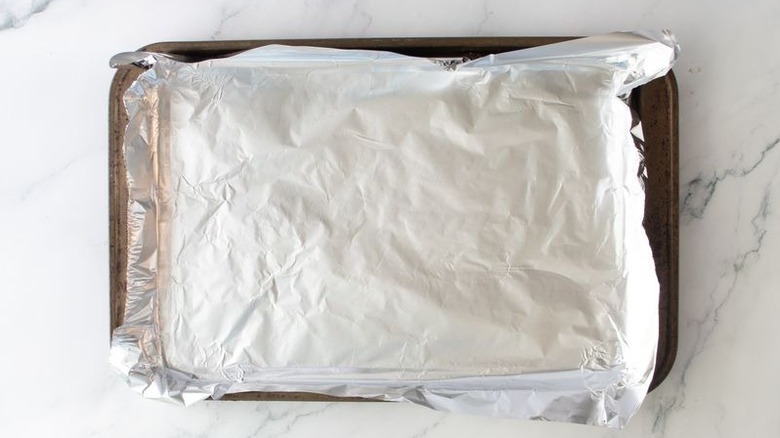 Foil lined baking sheet