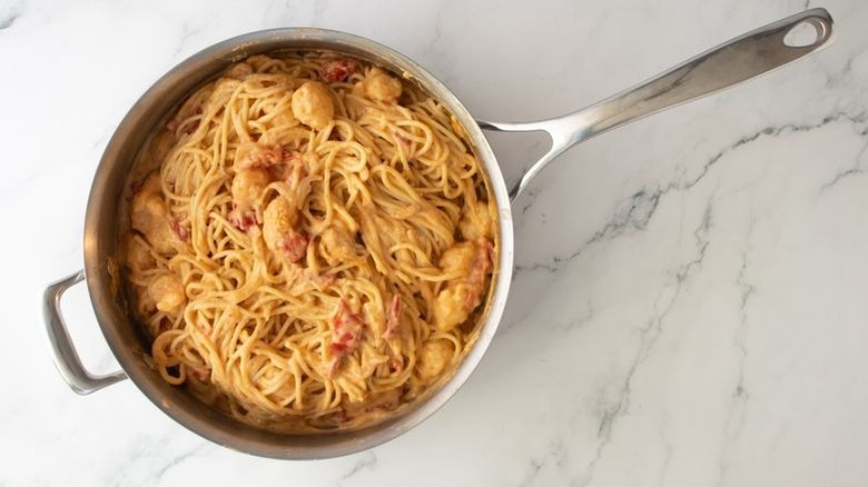 Lobster pasta in skillet