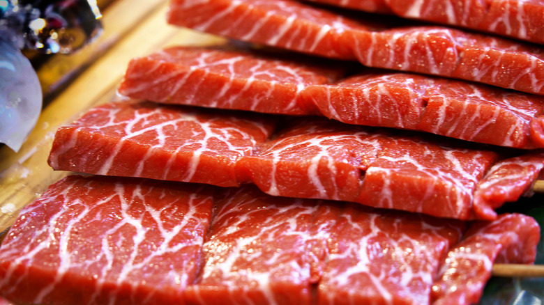 Slices of A5 wagyu beef