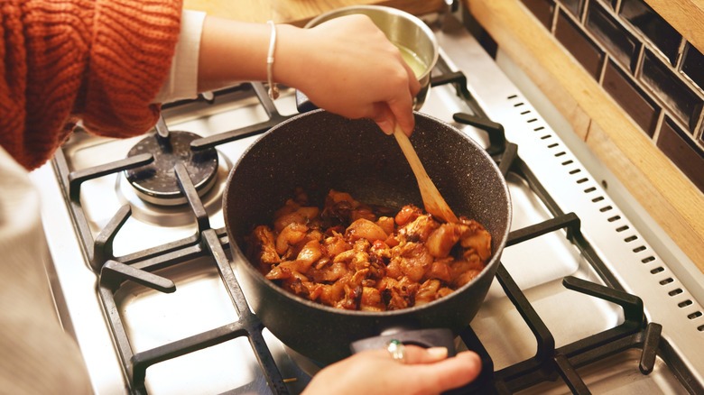 Cooking soup on stovetop