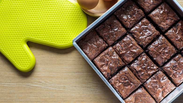 Brownies in a baking pan.