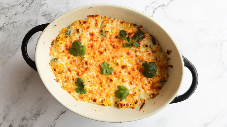 Overhead view of dip with cilantro