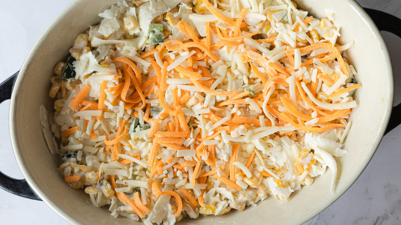 Shredded cheese on dip