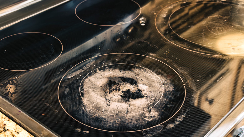 A dirty glass electric stove