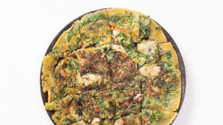 oyster pancake on white background