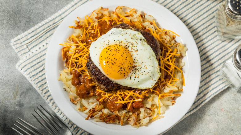 hash with fried egg on top