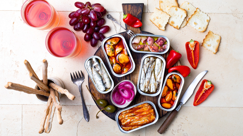 tinned fish charcuterie or seacuterie board