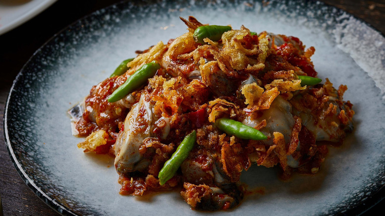spicy oyster salad with chili peppers