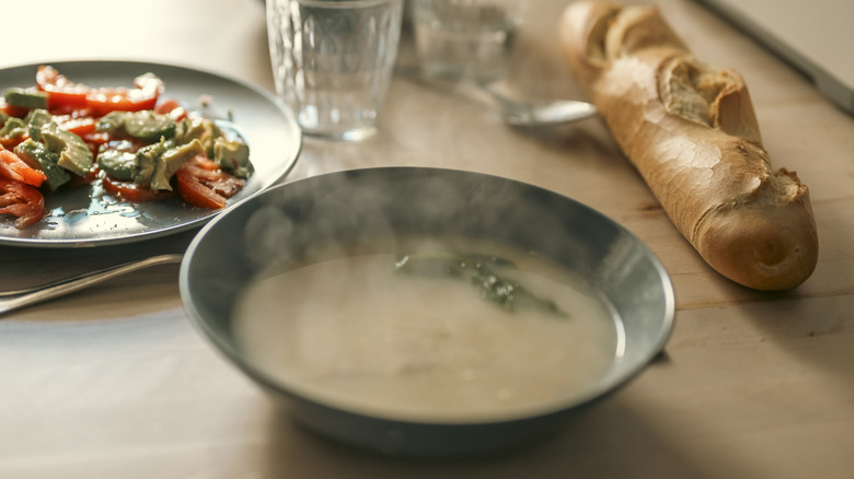 oyster stew in bowl on table