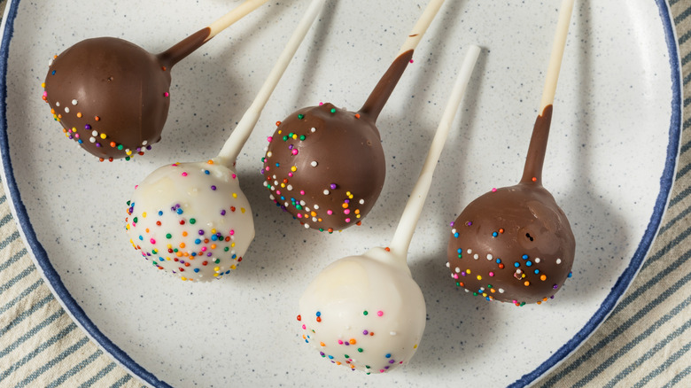 Chocolate cake pops with sprinkles