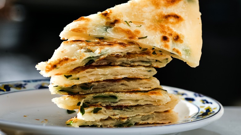 Scallion pancakes on a plate