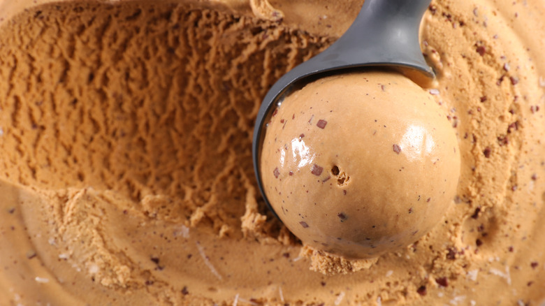 Scooping coffee flavored ice cream