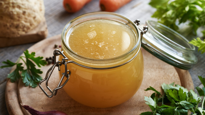A jar of chicken stock