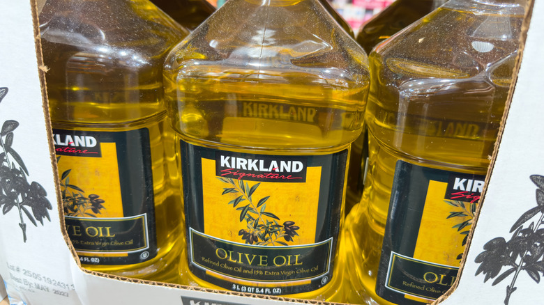 Three big tubs of Kirkland Signature Olive Oil