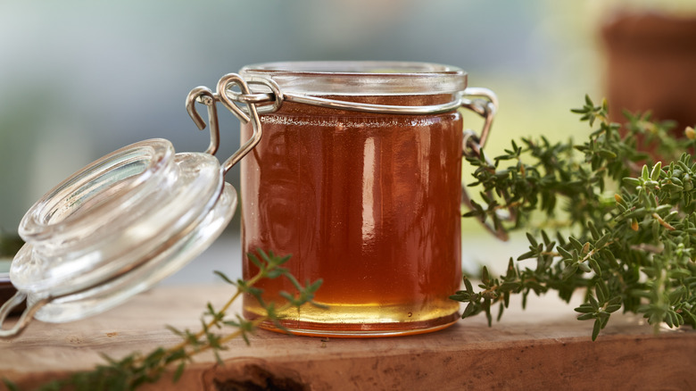 Thyme syrup on a table