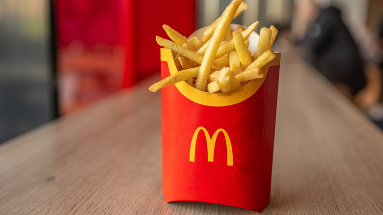 Serving of McDonald's fries in cardboard container
