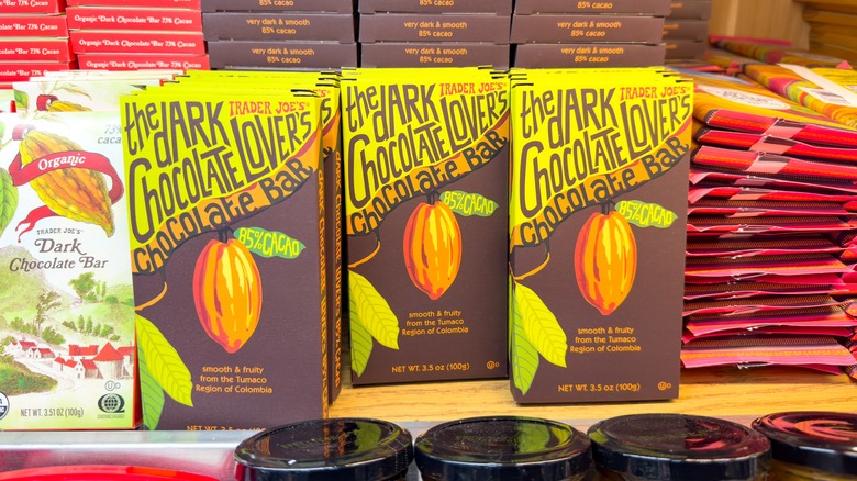 Trader Joe's dark chocolate bars on display
