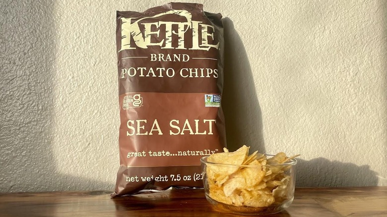 Bag and dish of Kettle Brand Sea Salt Potato Chips