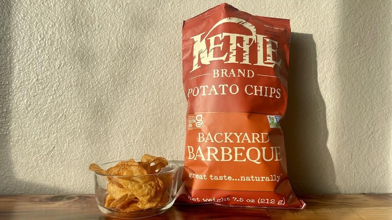 Bag and dish of Kettle Brand Backyard Barbecue Potato Chips