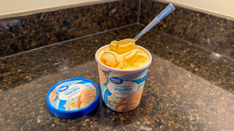 Vanilla ice cream on countertop