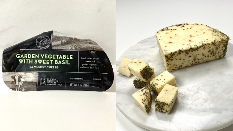 Split image of the Emporium Selection Garden Vegetable with Sweet Basil, one packaged and the other cubed.