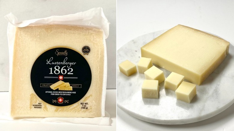 Split image of the Specially Selected Lustenberger 1862, both packaged and cubed