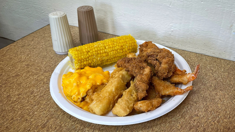 Captain D's Supreme Sampler with salt and pepper shakers on table