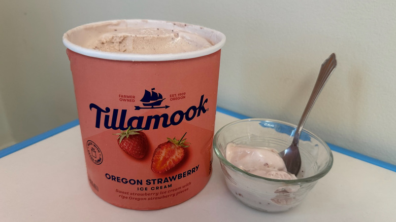 Tub and bowl of Oregon Strawberry Ice Cream