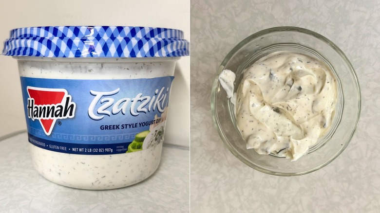 Package of Hannah Tzatziki Greek Style Yogurt Dip beside small, filled bowl