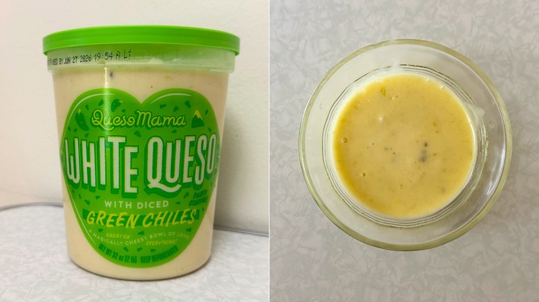 Package of Queso Mama White Queso beside small, filled bowl