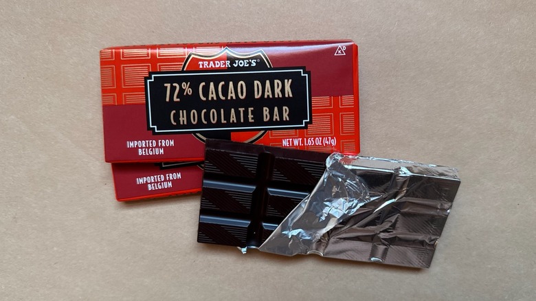 Trader Joe's 72% Cacao Dark Chocolate Bars on brown paper