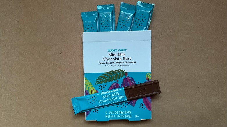 Trader Joe's Mini Milk Chocolate Bars on brown paper