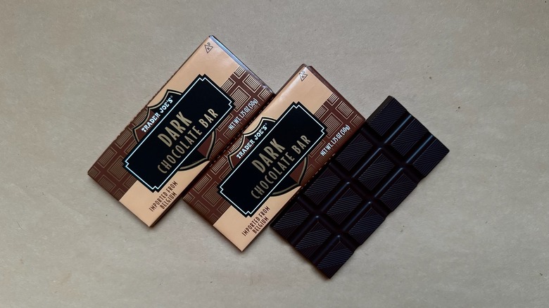 Trader Joe's Dark Chocolate Bars on brown paper