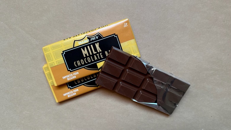 Trader Joe's Milk Chocolate Bars on brown paper