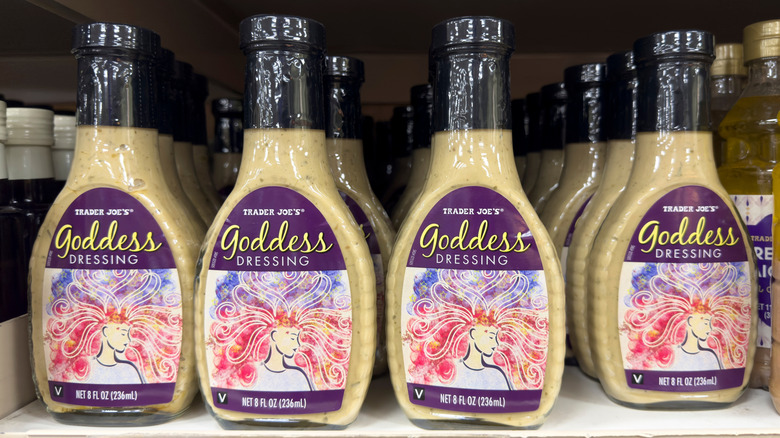 Bottles of Trader Joe's Goddess Dressing