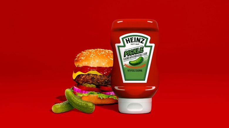 Heinz pickle ketchup bottle and hamburger
