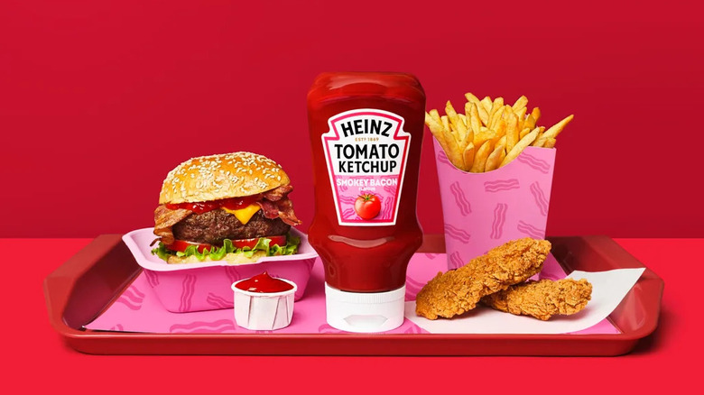 Bottle of Heinz smokey bacon and a burger