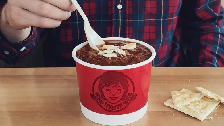 Wendy's chili on table