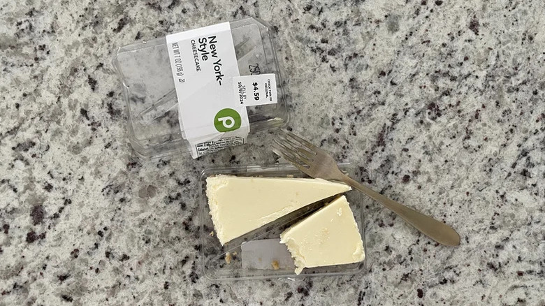 Publix's New York style cheesecake in its plastic container.