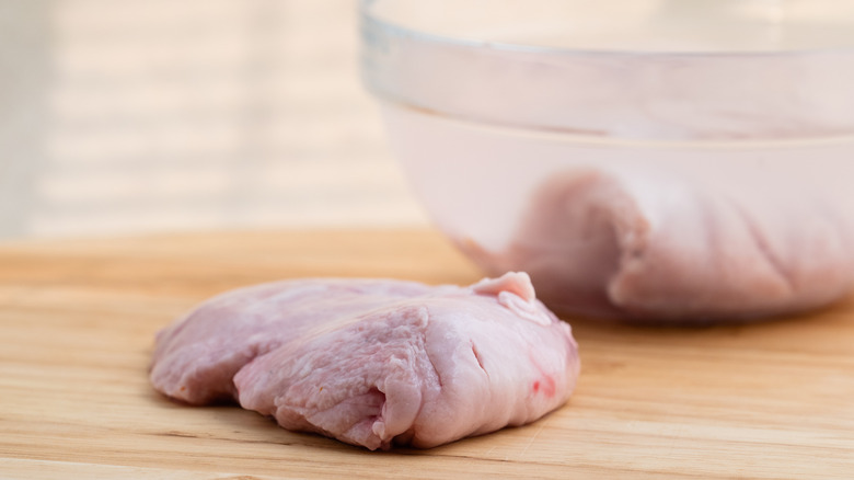 Raw sweetbreads being processed