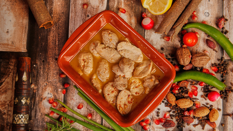 Pan of sweetbreads in sauce