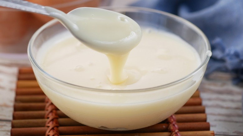 Bowl of sweetened condensed milk