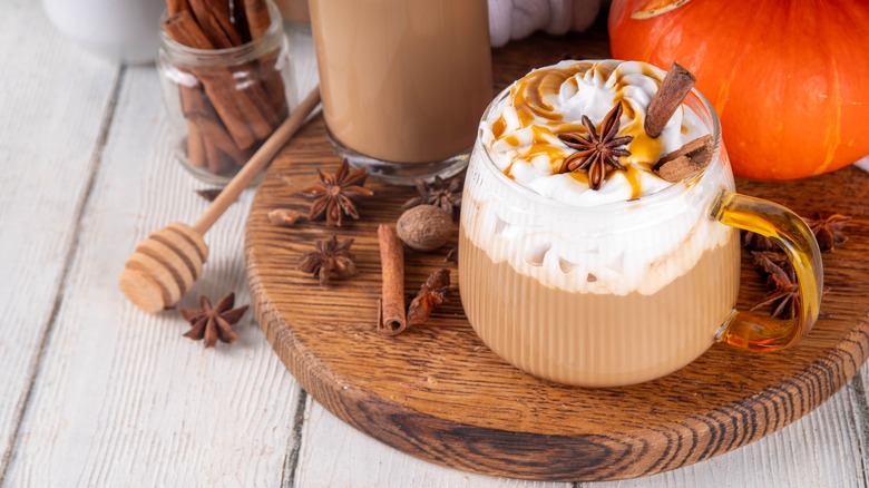 Pumpkin spice latte on table
