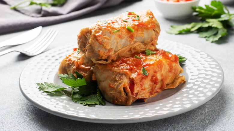 A plate of cabbage rolls