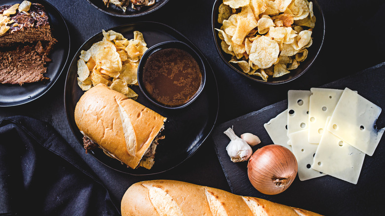 French dip sandwich with Swiss cheese