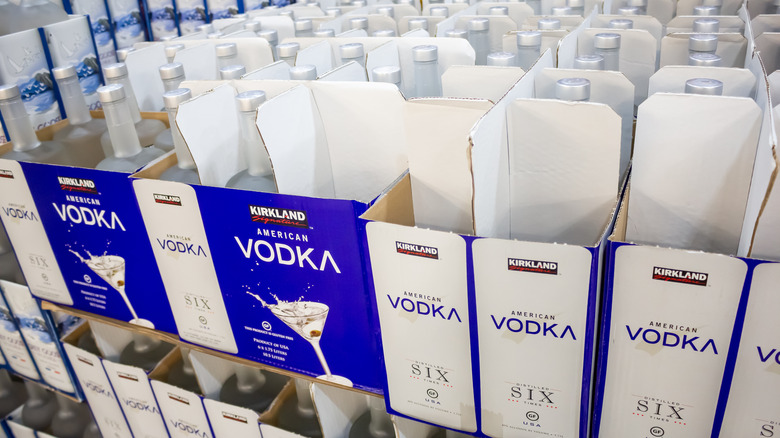 Kirkland brand vodka packaging on shelves