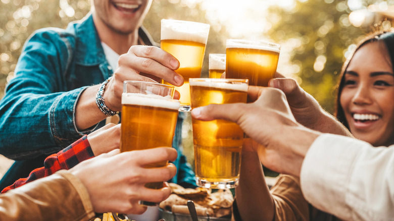 Friends cheersing beer glasses